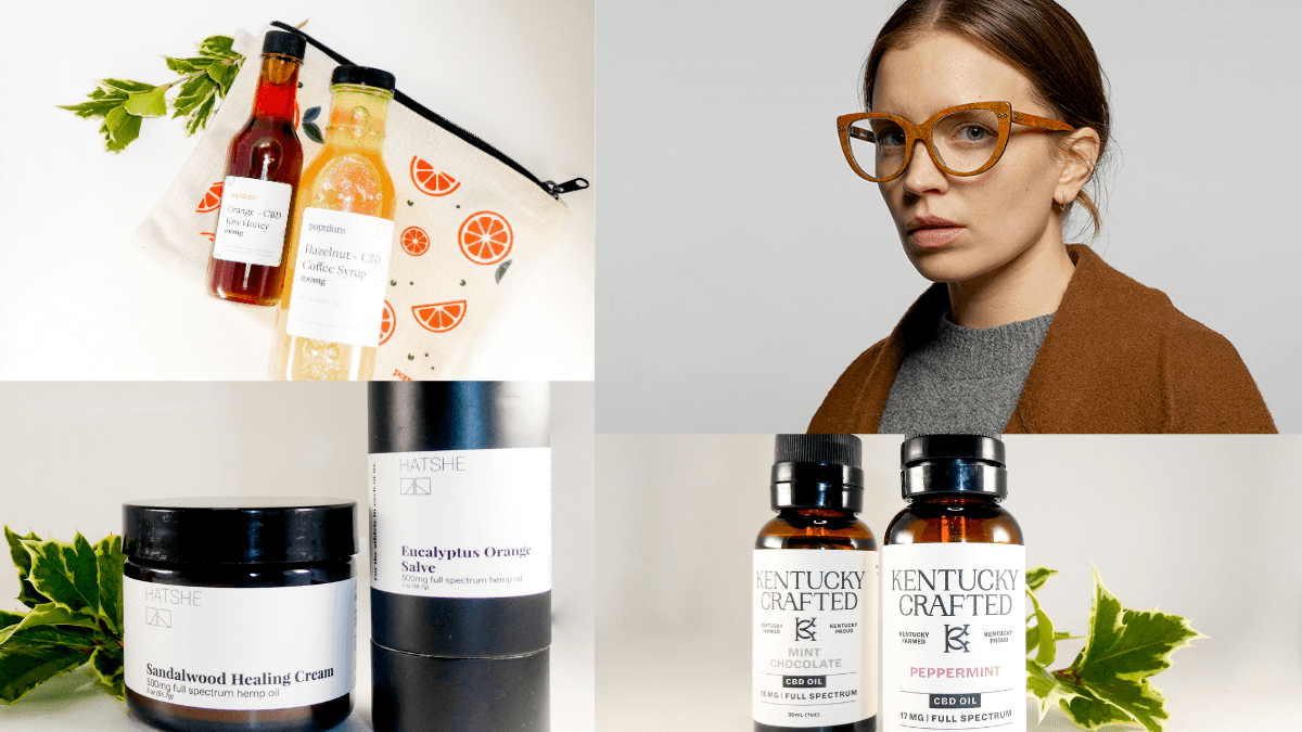 Some of the products featured in Ministry of Hemp's 2020 CBD and Hemp Gift Guide, including hemp eyewear, CBD coffee syrup, topicals and more.